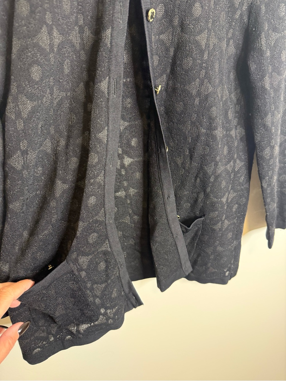 Karl Lagerfeld Black Textured Knit Cardigan size large - Picture 4 of 10